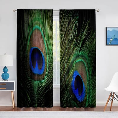 Portret van De Pauwenoog Veer Staart Tule Gordijnen voor Woonkamer Decoratie Chiffon Transparant Voile Keuken Slaapkamer Gordijn 1 PCS W100XH250cm&Grommet Top
