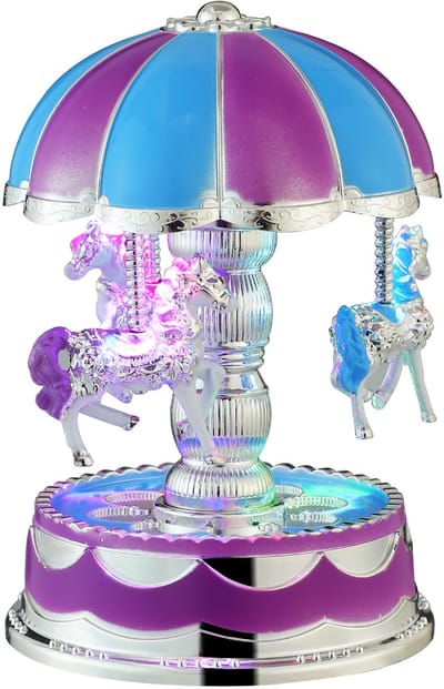 Draaimolen Muziekdoos - 3 Paarden, LED Verlichting, Paars - Luxe Romantische Decoratie & Cadeau