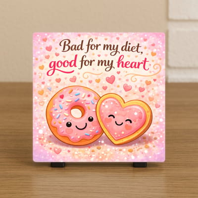 Wenstegeltje “Bad for My Diet, Good for My Heart” – Liefde Cadeau – Handmade – Woondecoratie – Spreuktegel – Trendy nu – Valentijn – Liefde – Decoratie – Zomaar