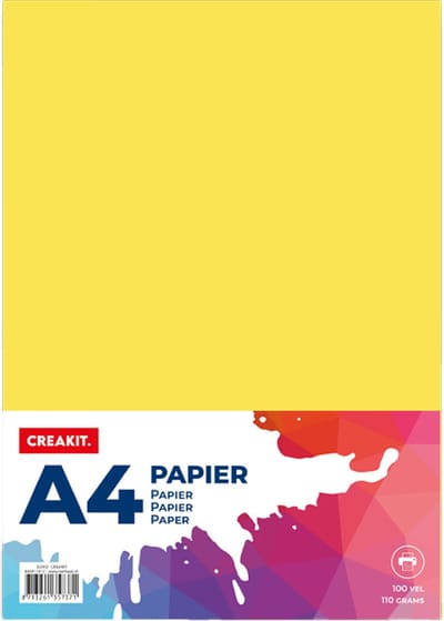 CREAKIT. Papier A4 – 100 Vellen – Knutselen voor Kinderen en Volwassenen – Tekenpapier voor Kinderen – 110 grams – Knutselpapier – Gekleurd Papier – Geel