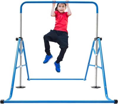 Gymnastiekstang - Horizontale stang - Kinderen trainen - Verstelbaar en inklapbaar - 107 x 148 x 115-155 cm - Blauw