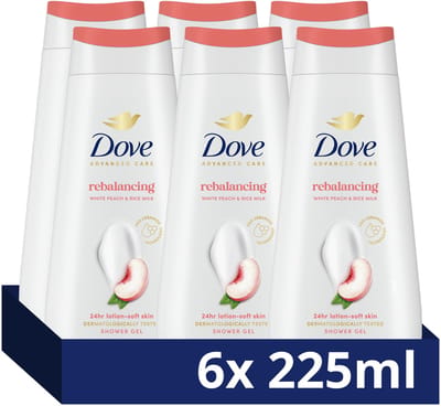 DOVE Advanced Care Douchegel - Rebalancing - met Pro-Ceramide technologie, witte perzik en rijstmelk - 6 x 225 ml