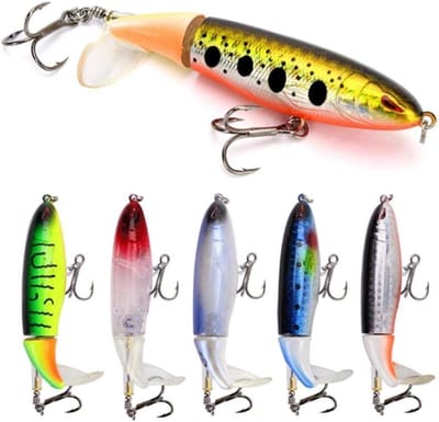 Set van 6 Topwater Visspullen - Plastic Drijvende Rotary Tail Aas voor Zoet- en Zoutwater, Perfect voor Vissers