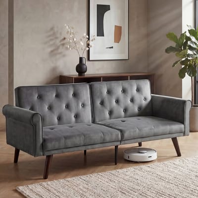 REDOM 2-Zits Slaapbank - Verstelbare Rugleuningen (5 Standen) - 2-In-1 Ontwerp - Voor Woonkamer en Slaapkamer - Fluweel - Grijs - 172x89x70 cm