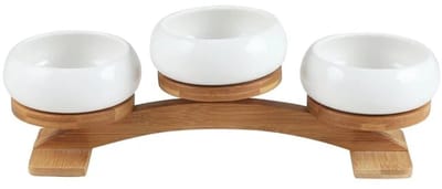 Bavary – chubby snackschalen – 3-delig – met houten boogstandaard – wit & hout