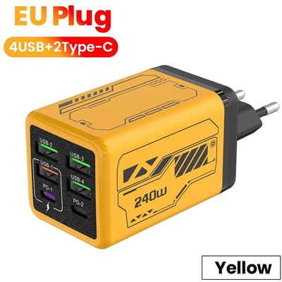 240W 6 Poorten 4USB+2Type C Super Snel Opladen Mobiele Telefoon Oplader USB3.0 PD3.0 EU/US Oplader Voor Android EU Plug