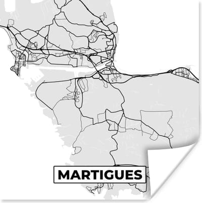 Poster Kaart – Stadskaart – Frankrijk - Martigues - Plattegrond - 100x100 cm XXL