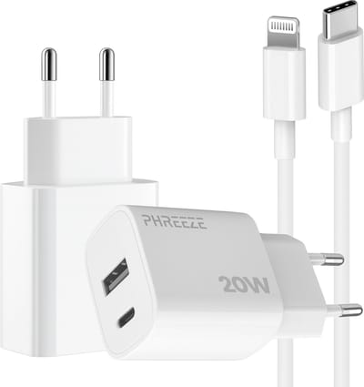 Phreeze usb C adapter 20 W met MFI gecertificeerde Lightning kabel geschikt voor iPhone en iPad - Snellader met 2 poorten