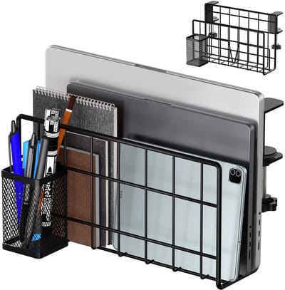 Dailygoods- Laptophouder Dubbele Dockhouder - Bureau Organizer - Verticale Laptophouder - Geschikt voor 2 Laptops - Max Belastbaar 5,1 kg - Inclusief Penhouder - Laptopstandaard