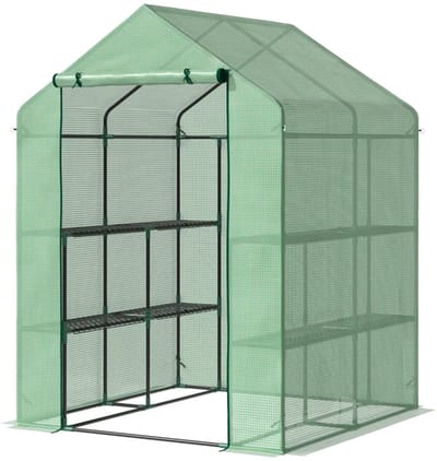 Kas met Roldeur - 2 Etages - Met 8 Planken - Tuinkas - Foliekas - Broeikas - Koude Bak - Kweekkas - Tomatenkas - Groentekas - Plantenkas - voor Groenten, Bloemen, Planten - 143 x 138 x 195 cm - Groen