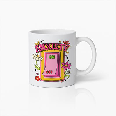 Anxiety On Off Koffiemok 330ml – Grappige Mental Health Humor Mok met Kleurrijk Ontwerp – Uniek Cadeau voor Vrienden & Collega’s