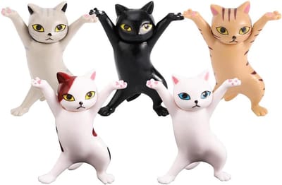 Mini Katten Beeldjes - Dansende Kittens - Decoratie Meubels - Set van Vijf - Compact Formaat - Verschillende Tinten