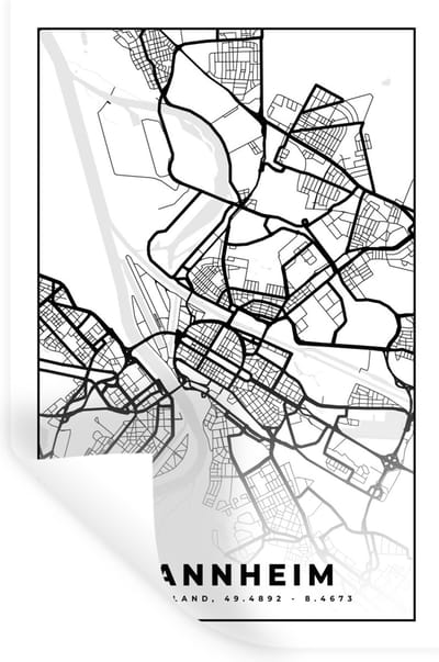 Muurstickers - Sticker Folie - Mannheim - Stadskaart - Plattegrond - Kaart - 20x30 cm - Plakfolie - Muurstickers Kinderkamer - Zelfklevend Behang - Zelfklevend behangpapier - Stickerfolie
