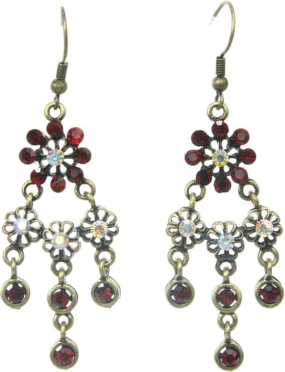 Behave - Oorhangers met bloemdetails en bordeaux steentjes - Bohemian chic