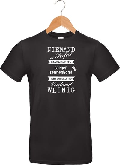 mijncadeautje - T-shirt unisex - zwart - Niemand is perfect - Berner Sennenhond - maat L