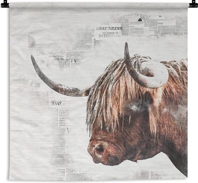 Wandkleed - Schotse hooglander - Krant - Abstract - 120x120 cm - Wandtapijt