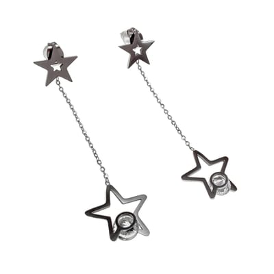 Langer 56cm Oorbellen Dames - Gepolijst RVS - Steroorbellen met Ketting