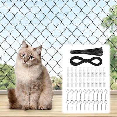 Dailygoods- Kattennet Weerbestendig - Balkonbescherming - Valbeveiliging - Bijtbestendig - Antiklimhek - Inclusief Bevestigingsmateriaal 4x3 m - Balkonveiligheidsnet
