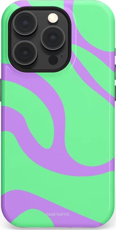 Casetastic Hoesje Geschikt voor Apple iPhone 15 Pro Magsafe - Stijlvolle Beschermende Duo-layer Case - Pastelgolven Mint-Lila