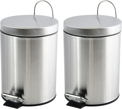 MSV Pedaalemmer - 2x - rvs - glans zilver - 5L - klein model - 20 x 27 cm - Badkamer/toilet