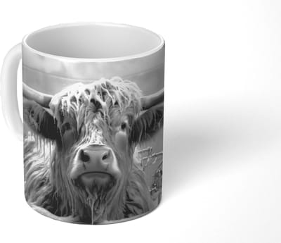Mok - Koffiemok - Schotse hooglander - Zwart wit - Bad - Schuim - Mokken - 350 ML - Beker - Koffiemokken - Theemok