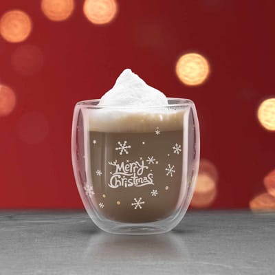 Dubbelwandig Kerstglas - 300 ml Borosilicaat Thermoglas met Sneeuwvlok Design | Hittebestendig & Krasvast [57176E]