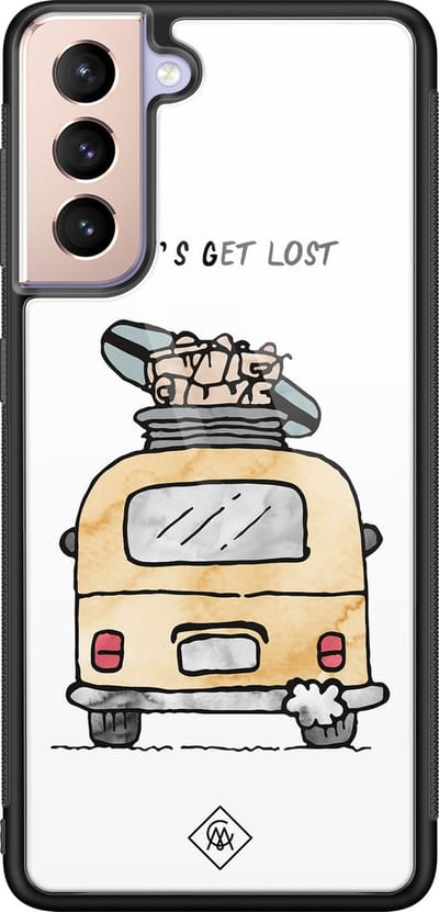Casimoda® hoesje - Geschikt voor Samsung Galaxy S21 - Let's Get Lost - Luxe Hard Case Zwart - Backcover telefoonhoesje - Multi