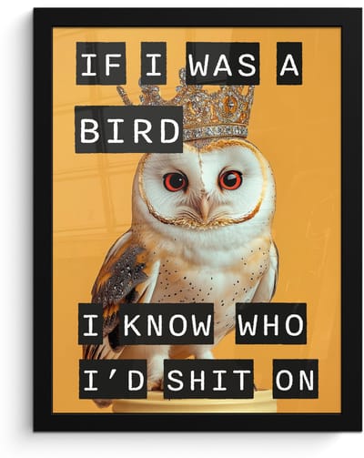 Poster in lijst - Fotolijst 30x40 cm - Posters - Geel - Uil - Vogel - Decoratie - Posterlijst zwart - Decoratie - Wanddecoratie woonkamer - Muurdecoratie slaapkamer