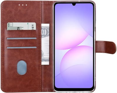 TUNIQ Book type case - Galaxy A07 - Bruin - 3 Kaartsleuven - Magneetsluiting