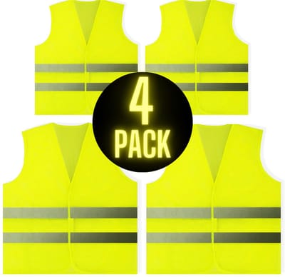 Familie Pak - Fluovest - Veiligheidsvest - Geel - Kinderen & Volwassenen - Kids Kinder Fluo Jas Vest - Veiligheidshesje - 4 STUKS - Fluo Hesje - Fluohesje - Reflecteren - Veiligheidsvestje - Veiligheidshesje - Veiligheidsjas - FLUO Familie