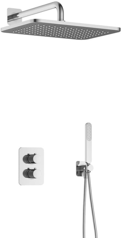 Hotbath Gal IBS40A inbouw regendoucheset met staafhanddouche aan houder en 27x40cm rechthoekige hoofddouche aan 35cm wandarm chroom