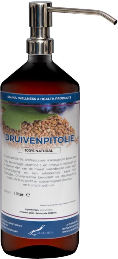 Druivenpitolie 1 liter met zilveren pomp - 100% natuurlijk - biologisch en koud geperst