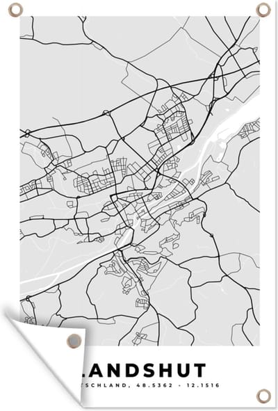 Muurdecoratie Duitsland - Plattegrond - Landshut - Kaart - Stadskaart - 120x180 cm - Tuinposter - Tuindoek