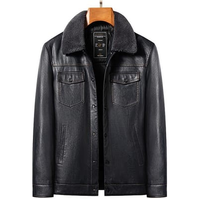 Modèles Automne et Hiver Veste en Cuir pour Homme Veste en Duvet Amovible Section Courte Veste en Peau de Mouton Veste Locomotive XXXXL bleu foncé