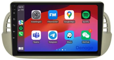 CarPlay autoradio geschikt voor Fiat 500 | 2007 t/m 2015 | Beige frame | Android 13 | Draadloos Apple CarPlay & Android Auto | 2GB + 32GB | QuadCore processor | Denago DNG-A54 | 2025 model | 2007 2008 2009 2010 2011 2012 2013 2014 2015 | Bluetooth &