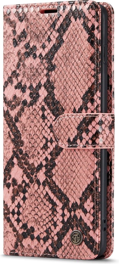 Casemania Hoesje Geschikt voor Samsung Galaxy S10 Plus - Roze - Luxe Wallet Bookcase met Pasjeshouder en Standaard - Kunstleer Portemonnee Telefoonhoesje met Slangenstructuur