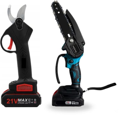 TD Elektrische Snoeischaar Set 2-in-1 – Accu Takkenschaar & Compacte Kettingzaag – 21V Draadloos Tuingereedschap – 2 Batterijen, Lader & Opbergtas Inbegrepen