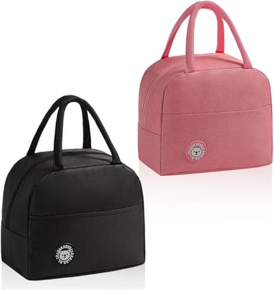 Koeltas Set van 2, Zwart en Roze, Met Zijvakken en Handvatten, Ideaal voor School, Werk en Picknicks