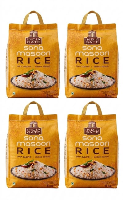 India Gate Sona Masoori Rijst 4 X 5 kg – Zuid-Indiase Specialiteit | Aromatische Kortkorrel Non-Basmati Rijst | Licht, Zacht & Perfect voor Dagelijks Gebruik | Ideaal voor Zuid- en Zuidoost-Aziatische Gerechten met Kajal Sticker