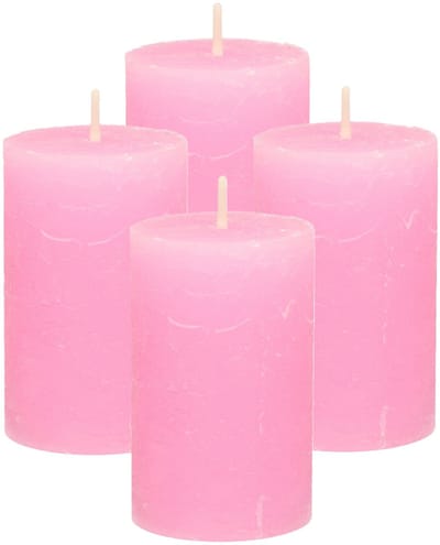 Atmosphera Stompkaars - 4x - roze - 5 x 8 cm - klein rustiek model - cilinderkaars - kaars