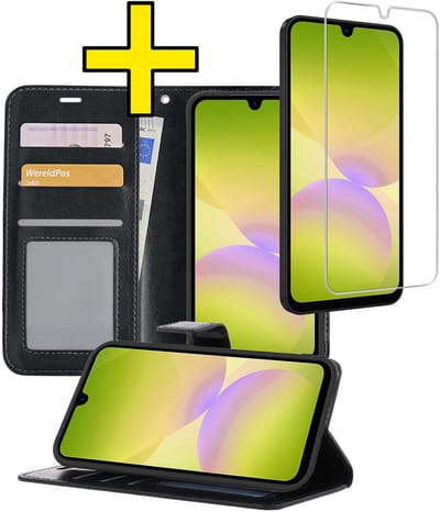 Hoesje - Met Screenprotector - Geschikt voor Samsung Galaxy A26 - Luxe Pasjeshouder - Bookcase Portemonee - Flip Case - Kunstleer Book Case - Flipcase - Book Cover - Walletcase - Portemonneehoes - Telefoonhoesjes - Zwart