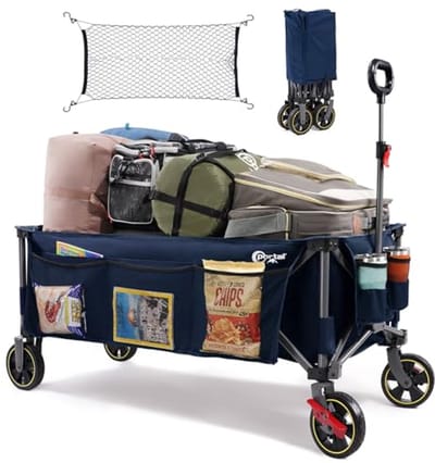 Opvouwbare Bolderkar XXXL - 400 L Capaciteit, 160 kg Belastbaar - Handwagen met Bekerhouder en Zijvak voor Strand, Tuin, Camping en Festivals