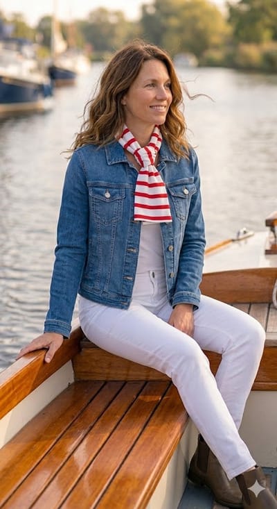 Sjaal - Hublot - wit rood - gestreept - 115 cm - katoen - kado man - kado vrouw - nautische sjaal - watersport sjaal -
