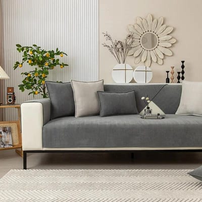 Nordic Chenille Sofa Cover Voor Woonkamer Effen Kleur Sofa Kussen L Vormige Sofa Cover Antislip Couch armsteun Rugleuning Mat 30x50 pillowcase 1pc gray