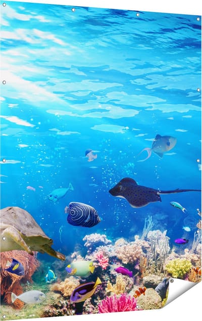 Gards Tuinposter Vissen met Koraalrif onder Water - 120x160 cm - Tuindoek - Tuindecoratie - Wanddecoratie buiten - Tuinschilderij