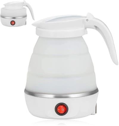 longziming Mini Opvouwbare Waterkoker van Silicone - 0,6L - Draagbare Koffie en Thee Koker - Snelle Kookketel voor Camping, Hiking en Outdoor - Wit
