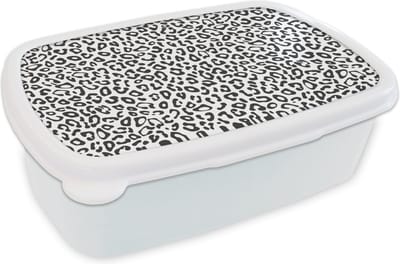 Broodtrommel Wit - Lunchbox - Brooddoos - Design - Panterprint - Zwart - Wit - Patronen - 18x12x6 cm - Volwassenen