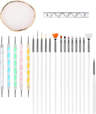 YUBBI Nail Art Penselen met Houder - Dottingtools - Stripers en Kwasten - Mixing Palette - 22 Delig