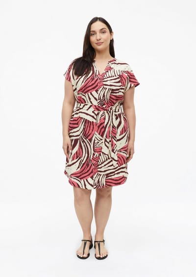 Mouwloze jurk van linnenmix met all-over print en plooien dames s.Oliver
