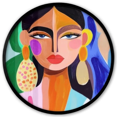 Poster in lijst Rond - Fotolijst 40x40 cm - Posters - Portret - Vrouw - Modern - Ronde posterlijst zwart - Decoratie - Wanddecoratie woonkamer - Muurdecoratie slaapkamer